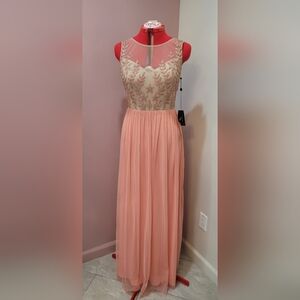 Adrianna Papell Peach and Gold Wedding Dress
